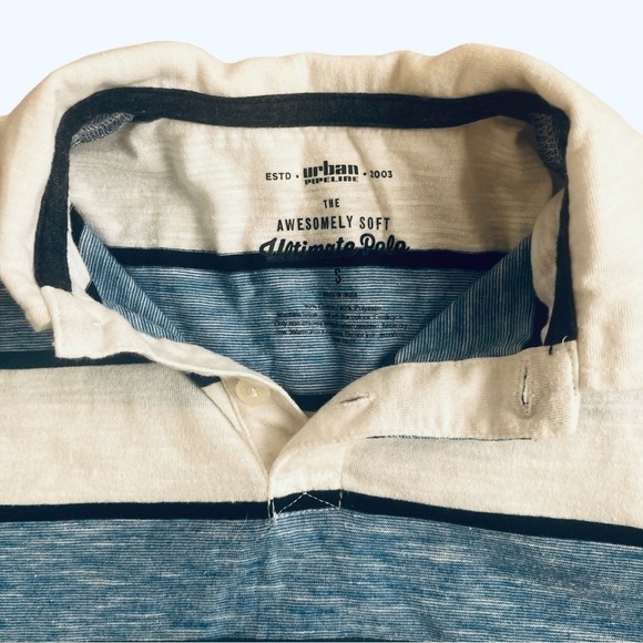 Urban Pipeline ultimate polo white blue striped short sleeve collar button Boy S - Picture 4 of 9